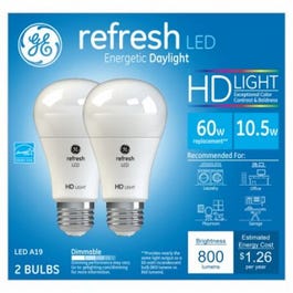 Refresh HD LED Light Bulbs, Daylight, 800 Lumens, 10.5-Watts, 2-Pk.
