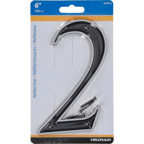 Hillman Black & Silver Reflective Plastic House Number 2