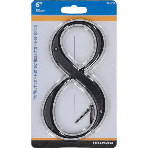 Hillman Black & Silver Reflective Plastic House Number 8