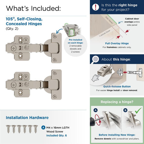 Amerock Frameless Self Close Euro Concealed Cabinet Hinge