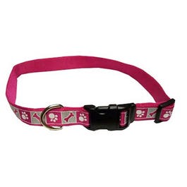 Dog Collar, Reflective, Adjustable, Pink Flamingo, 5/8 x 12-18-In.