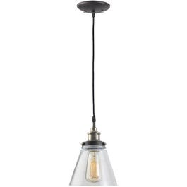 Pendant Light Fixture, Clear Glass, Antique Brass Accents & Brown