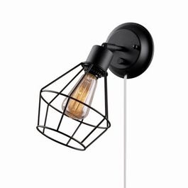 1-Light Plug-In Wall Sconce, Matte Black Finish