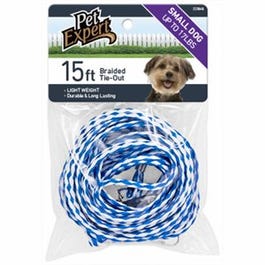 Pet Tie Out, Nylon, Small, Assorted Colors, 3/8-In. x 15-Ft.